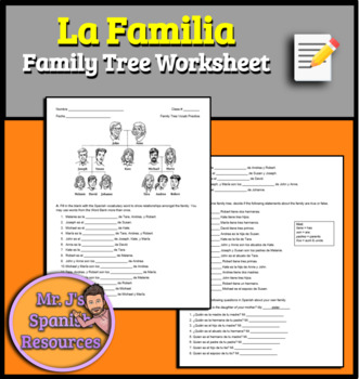 Preview of Spanish 1 Family La Familia Vocabulary Practice Worksheet
