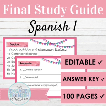 Preview of EDITABLE Spanish 1 Final Exam Study Guide | Review Activities