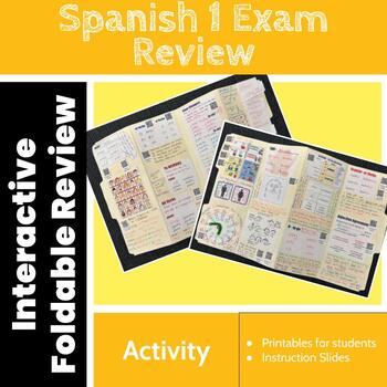 Preview of Spanish 1 Final Exam Review Folder/Interactive Foldable - Descubre, Senderos