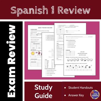 Preview of Spanish 1 Final Exam Review Guide Packet - Editable