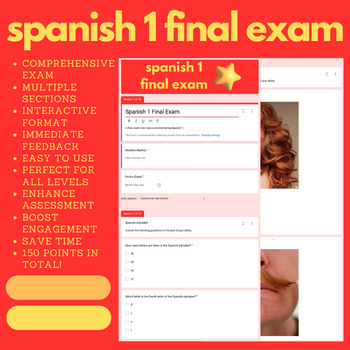 Preview of Spanish 1 Final Exam (Self-Grading) (Google Forms)