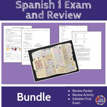 Preview of Spanish 1 Final Exam and Review Bundle - Descubre, Senderos Lessons 1-5
