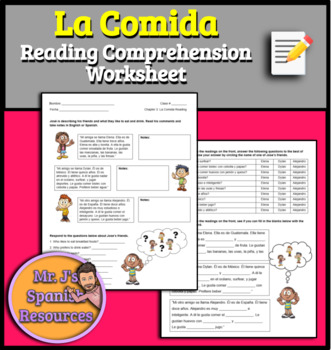 Preview of Spanish 1 Food La Comida Reading Comprehension Worksheet
