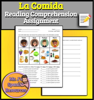 Preview of Spanish 1 Food La Comida Vocabulary Reading Comprehension & Writing Practice