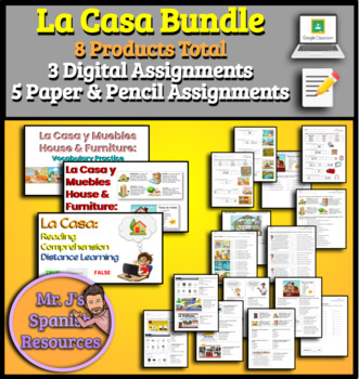 Preview of Spanish 1 La Casa House Unit BUNDLE - Digital AND Printable Paper Worksheets