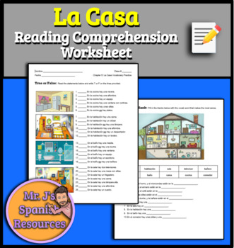 Preview of Spanish 1 La Casa House Vocabulary Practice Reading Comprehension Worksheet