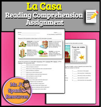 spanish 1 la casa house vocabulary practice reading comprehension worksheet