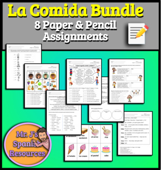 Preview of Spanish 1 La Comida Food Unit Worksheets & Practice BUNDLE