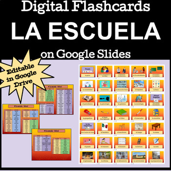 Preview of Spanish 1 - La Escuela - School - Digital Flashcards on Google Slides
