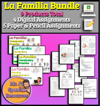 Preview of Spanish 1 La Familia Family Unit BUNDLE - Digital AND Printable Paper Worksheets