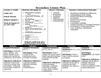 Preview of Spanish 1 Lesson Plans (1 Year) -  High School A