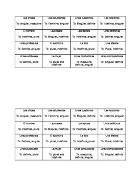 Preview of Spanish 1 Noun and Article Transformation Group Activity