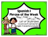 Spanish 1 Phrase of the Week List (Español 1 frase de la semana)