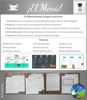 Preview of El Menú - Un Proyecto - Restaurant Menu Project - Differentiated Spanish Project