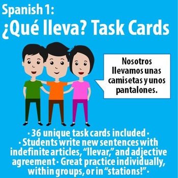 Preview of Spanish 1 - Que lleva? - TASK CARDS