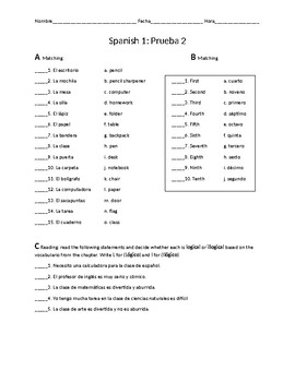 Spanish 1 Class Subjects Vocab. - ProProfs Quiz