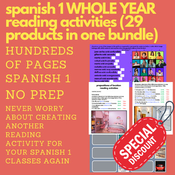 Preview of Spanish 1 WHOLE YEAR Reading Activities (29 different TpT Products) (Bundle)