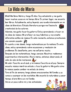 Preview of Spanish 1 Reading Comprehension & Worksheet