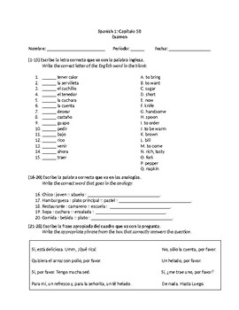 Realidades 1 5b Test Worksheets Teaching Resources Tpt