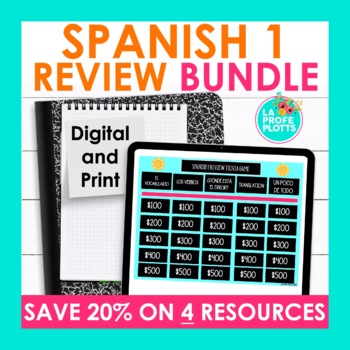 Preview of Spanish 1 Review Bundle | Grammar Vocabulary | Spanish Games Task Cards More!