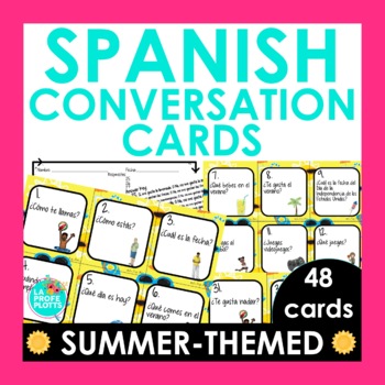 Preview of Spanish 1 Review Conversation Cards | Summer-themed Spanish Speaking Activity