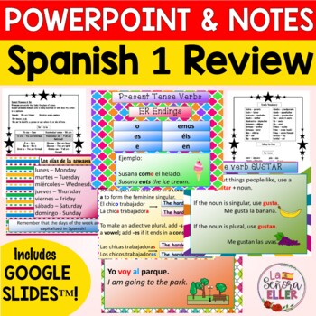 Preview of Spanish 1 Review PowerPoint and Notes with Google Slides™ | Back to School
