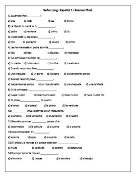 Spanish 1 Sample Final Exam (Based on Avancemos 1 Textbook) | TPT