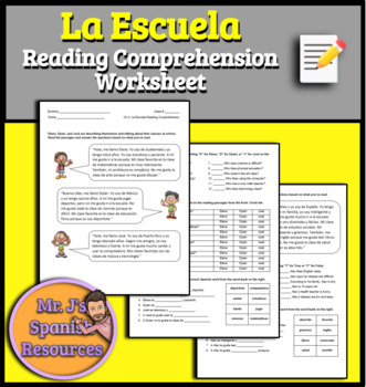 Preview of Spanish 1 School La Escuela Reading Comprehension Worksheet