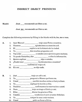 Preview of Spanish 1, Spanish 2 Class- Grammar Worksheet - Indirect Object Pronouns