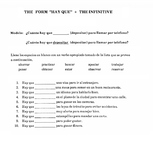 Spanish 1, Spanish 2- Hay + que+ infinitive- Worksheet