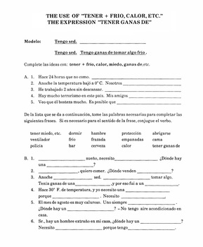 Preview of Spanish 1, Spanish 2, Spanish 3 - Expressions with Tener- Worksheet