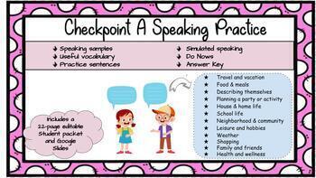 Preview of Spanish 1 Speaking Review & Practices for FLACS / Checkpoint A Exam - Editable