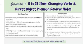 Preview of Spanish 1: Stem-Changing Verbs and Direct Object Pronoun Review