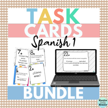 Preview of Spanish 1 Task Card Bundle Printables and Digital