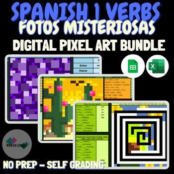 Preview of Spanish 1 Verbs | Digital Mystery Picture Resource Bundle | No Prep | Self-Grade