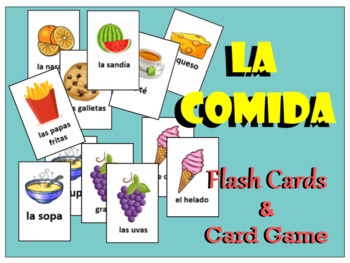 Preview of Spanish 1 Vocabulary Flash Cards & Card Game - La Comida - Food