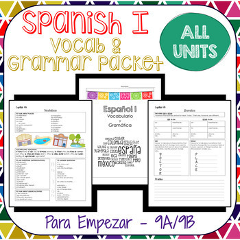 Preview of Spanish 1 Vocabulary & Grammar Sheets BUNDLE- Realidades 1, All Units