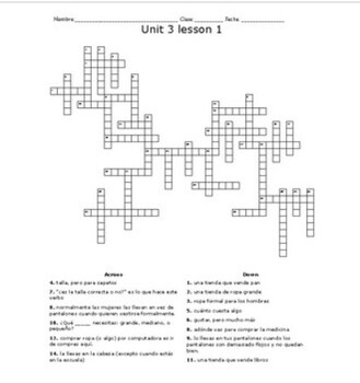 Preview of Spanish 1 Vocabulary crossword puzzles Avancemos units 1-3