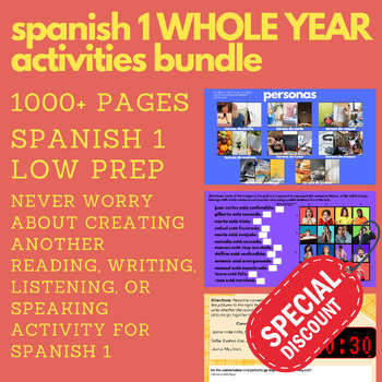 Preview of Spanish 1 WHOLE YEAR Activities (Bundle) (116 Products)