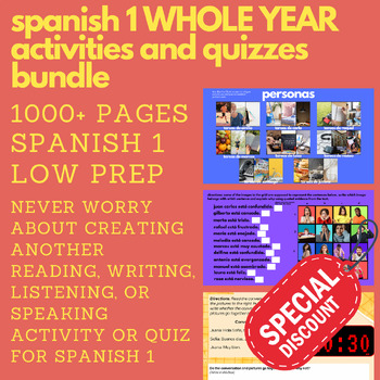 Preview of Spanish 1 WHOLE YEAR Activities and Quizzes (Bundle) (139 Products)