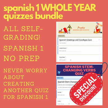 Preview of Spanish 1 WHOLE YEAR Quizzes (Google Forms) (Bundle) (Spanish 1)