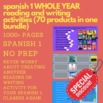 Preview of Spanish 1 WHOLE YEAR Reading and Writing Activities (Bundle) (Spanish 1)
