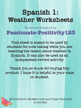 Preview of Spanish 1 Weather Worksheets