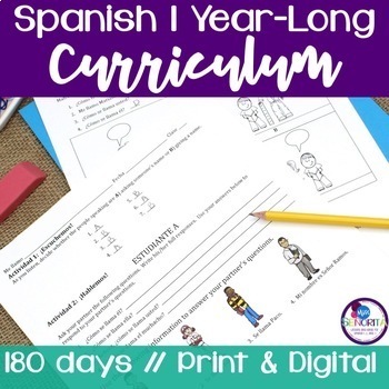 Preview of Spanish 1 Year-Long Curriculum Bundle | Middle & High School | print & digital