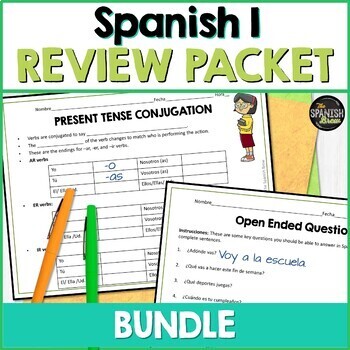Preview of Spanish 1 review worksheets for final exams - review packet Spanish final exams