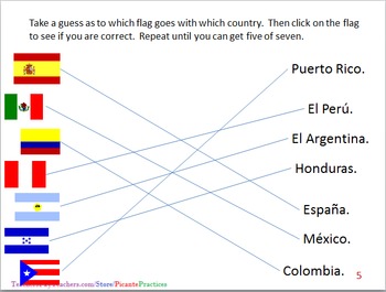 Preview of Spanish 1s practice Interpersonally; flags, colors, shapes in paired PC lab!