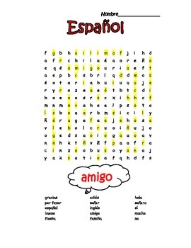 digital print spanish 1st words search puzzle by profesora souza