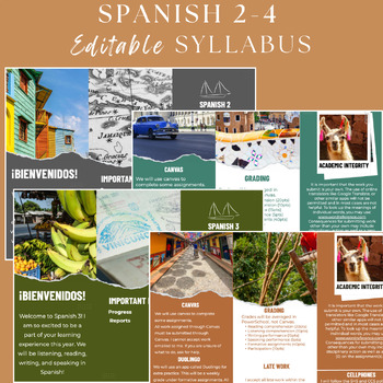 Preview of Spanish 2-4 Editable Syllabus Brochure Back to School