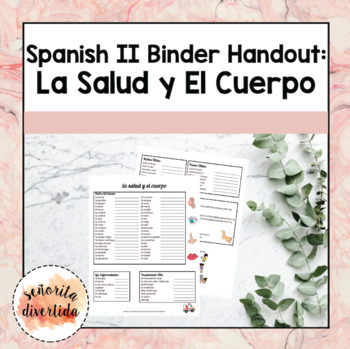 Preview of Spanish 2 Binder Handout: La Salud y el Cuerpo / Health and Body