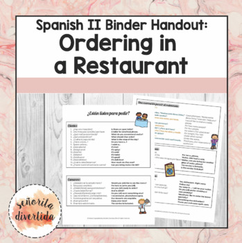 Preview of Spanish 2 Binder Handout: Ordering in a Restaurant